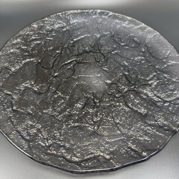 Vintage JSG Oceana Art Glass Metallic Black Texture Glass Dish Plate 11inch Wide - Picture 10 of 12